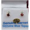Image 1 : Yellow Gold Garnet & Blue Topaz Earrings
