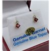 Image 2 : Yellow Gold Garnet & Blue Topaz Earrings