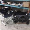 Image 1 : FOLDING 4 WHEEL CART AND FOLDING CAMP CHAIR WITH SIDE TABLE