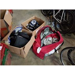 2 BOXES OF HOCKEY PADS AND TENT