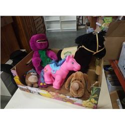 TRAY OF KIDS TOYS, CABBAGE PATCH KIDS SHOW PONY, MY LITTLE PONY, BARNEY AND OTHERS