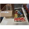 Image 3 : BOX OF COLLECTOR PLATES, MCM GLASSES ON STAND, SMALL WHISKEY JUGS, RISK BOARD GAME