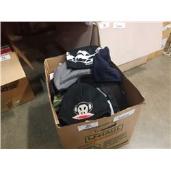 Box of toques and fleece vests