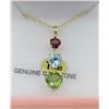 Image 1 : 14KT YELLOW GOLD GENUINE PERIDOT, AQUAMARINE, AND GARNET TRIPLE HEART PENDANT W/ 16in STERLING GOLD 