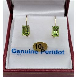 10KT YELLOW GOLD 6X4MM GENUINE PERIDOT LEVER-BACK EARRINGS - RETAIL $800, 1.25CT PERIDOT, BIRTHSTONE