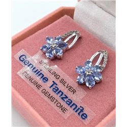 STERLING SILVER GENUINE TANZANITE AND WHITE TOPAZ EARRINGS W/ APPRAISAL $920 - 12 TANZANITE (1.45CT)