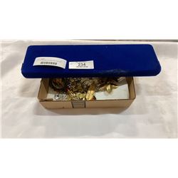LOT OF VINTAGE BOOCHES AND PINS AND CASE OF VINTAGE NECKLACES