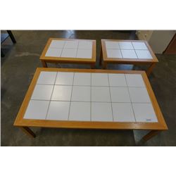 3 PIECE MADE IN DENMARK TILE TOP COFFEE TABLE AND ENDTABLES