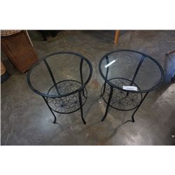 PAIR OF GLASS TOP AND METAL SIDE TABLES