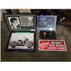 Image 1 : JAMES DEAN PRINT WITH STAMPS, HOCKEY CLOCK AND ART AND HARLEY PRINT AND CAR PRINT