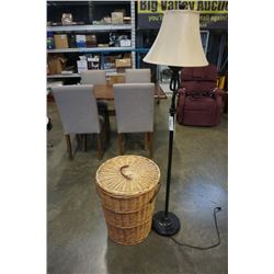 WICKER HAMPER WITH LID AND DECORATIVE FLOOR LAMP