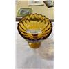 Image 3 : Amber glass candy dish and peach glass lidded jar