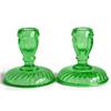 Image 1 : Green Depression Glass Swirl Candlesticks #1282608