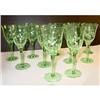 Image 1 :  Green Depression Glass Etched Goblet Set (11) #1282704