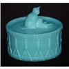 Portieux Cat & Drum Blue Milk Glass Powder Jar #1282733