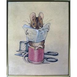 Rare Potter  Reading Mouse Framed Lithograph #1301934