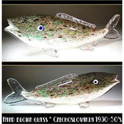 CZECH ART GLASS BLOWN HAND SHAPED FISH NOVY BOR#1302194