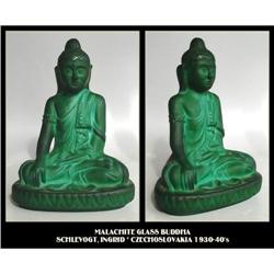 CZECH 1930's MALACHITE color GLASS BUDDHA #1302204