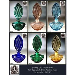 6 CZECH VINTAGE GLASS PERFUME BOTTLES /  #1302230