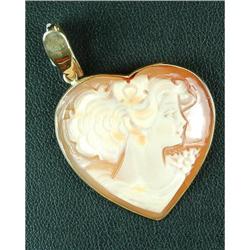 14K GOLD HEARTSHAPE CAMEO PENDANT AND PEARL #1302287