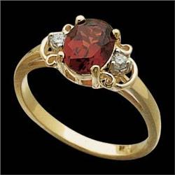 14k Ring Oval GARNET w  DIAMONDS #1302292