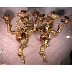 Louis XVI Wall Sconces PAIR (3) Light LARGE #1302360