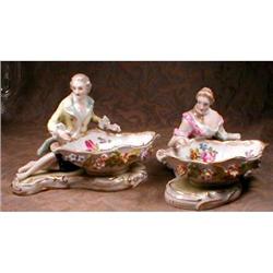 DRESDEN Porcelain FIGURAL Sweetmeats PAIR #1302401