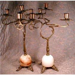 CANDELABRAS Pair 4 Lites ANTIQUE Alabaster BASE#1302404