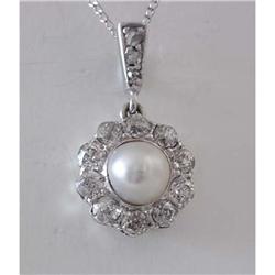 Edwardian Pearl & Diamond Platinum Pendant #1302412