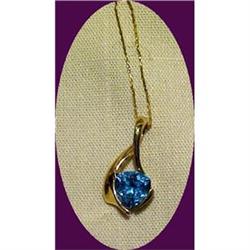 14K Gold & Blue Topaz Pendant on 14K Chain #1302696