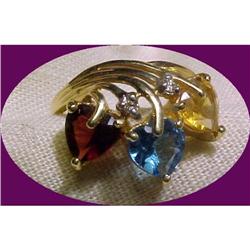  14k Gold Heart Ring with 5 Gemstones  #1302700