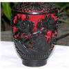 Image 1 : CINNABAR LACQUER VASE CARVED BLACK  & RED #1321132