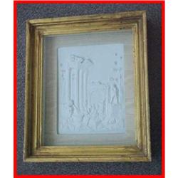 Framed  Bisque Porcelain Figural Plaque Tile #1321199