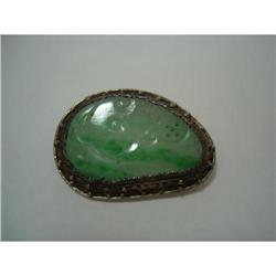 Carved Apple Jade Filigree Silver Brooch  #1338465