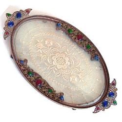  Brass, Lace and Glass Jeweled Dresser Tray #1338690