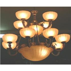 Bronze & Alabaster Colored Glass Chandelier #1338864