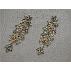 14K WG Gold Filigree Diamond Citrine Earrings #1339074