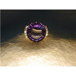 Estate 14K YG Gold Huge Amethyst Diamond Ring #1339079