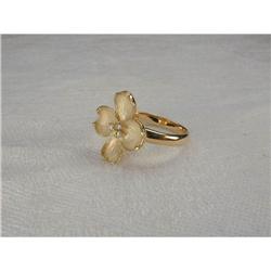 Estate 18K YG Diamond Floral Enamel Flower Ring#1339092