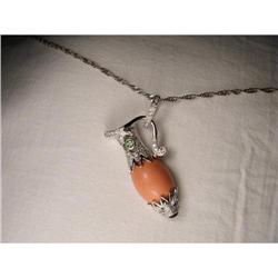 14K WG Gold Diamond Coral Onyx Pitcher Pendant #1339125