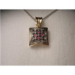 18K Pink Gold Diamond Ruby Filigree Pendant #1339129