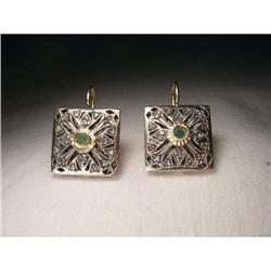 18K Pink Gold Rose Cut Diamond Emerald Earrings#1339134