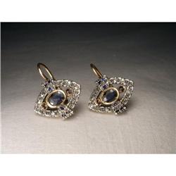 18K Pink Rose Gold Diamond Sapphire Earrings #1339137