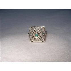 Antique 18K Pink Gold Rose Diamond Emerald Ring#1339146