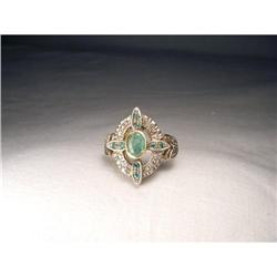 Antique 18K Pink Gold Rose Diamond Emerald Ring#1339147