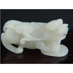 Chinese carved White jade foo dog #1339180