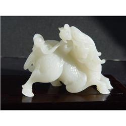 Chinese carved White jade foo dog #1339181