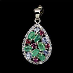 Natural Emerald Rhodolite Garnet Tanzanite Pendant