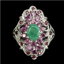 Natural  Emerald & Rhodolite Garnet Ring