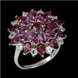 Natural Rhodolite Garnet Tanzanite Tourmaline Ring